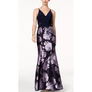 $248 XSCAPE Womens Navy Blue Floral Mermaid Gown Sleeveless Maxi Evening Dress 4